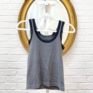 Brandy Melville Black Lace Trim Grey Tank Top